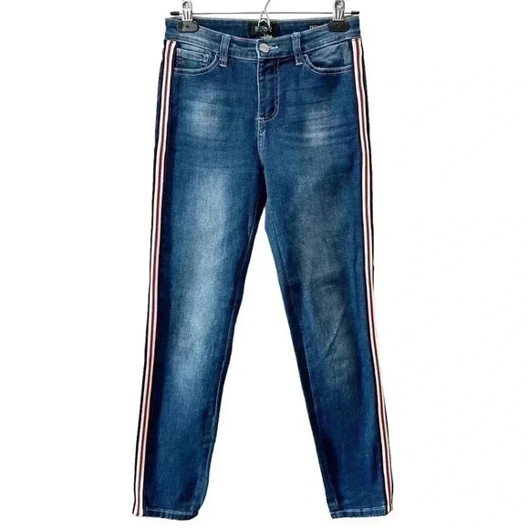 Buffalo Faith Side Stripe Mid Rise Ankle Crop Stretch Skinny Jeans Blue Size 26 - Picture 2 of 14
